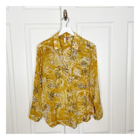 Anthropologie Pilcro Mustard Batik Floral L/S Viscose Blouse - Picture 1 of 10